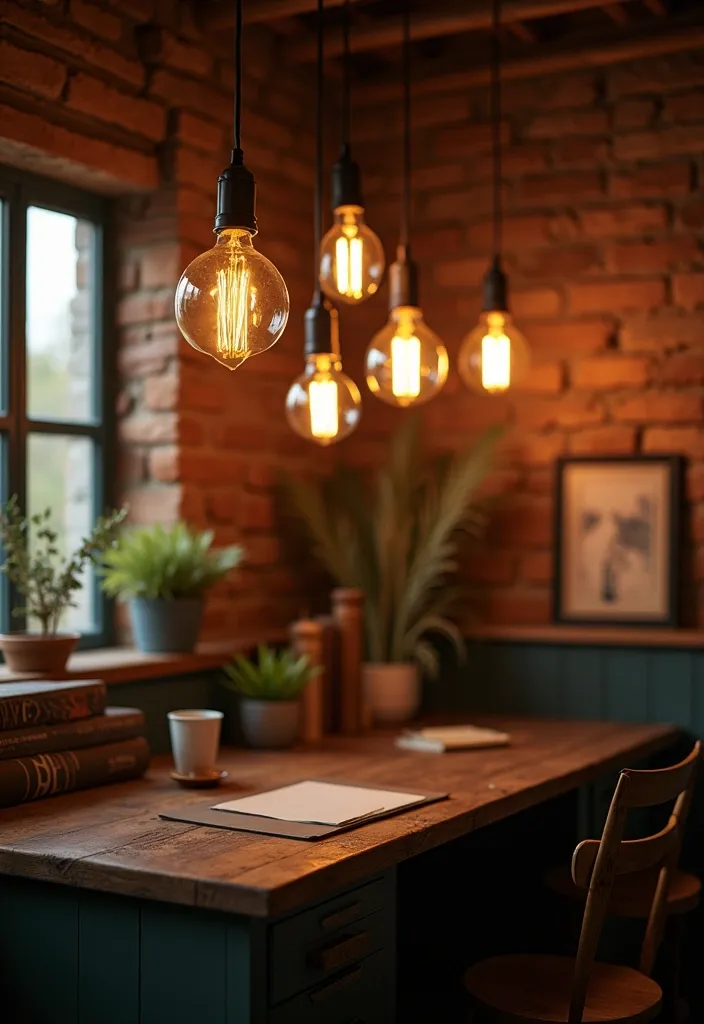 19 Home Office Lighting Ideas That Will Brighten Your Space and Mood! - 12. Go Vintage with Edison Bulbs