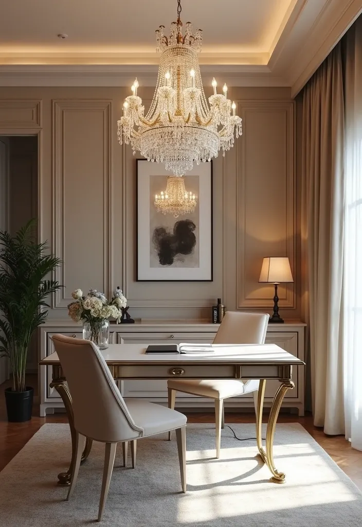 19 Home Office Lighting Ideas That Will Brighten Your Space and Mood! - 14. Add a Touch of Glam with Crystal Lights