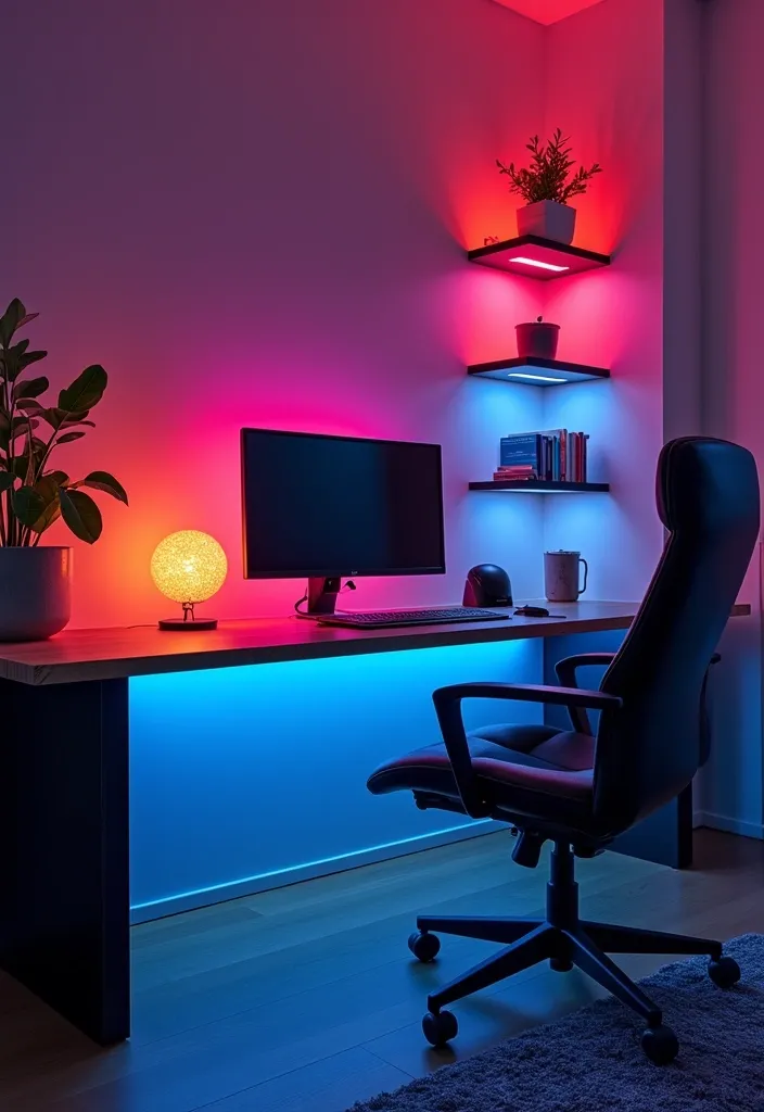 19 Home Office Lighting Ideas That Will Brighten Your Space and Mood! - 9. LED Strip Lights for a Modern Touch