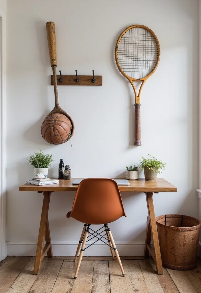 10 Home Office Decorations for Sports Fans That Will Make You Say 'Game On!' - 3. Functional Sports Equipment Decor
