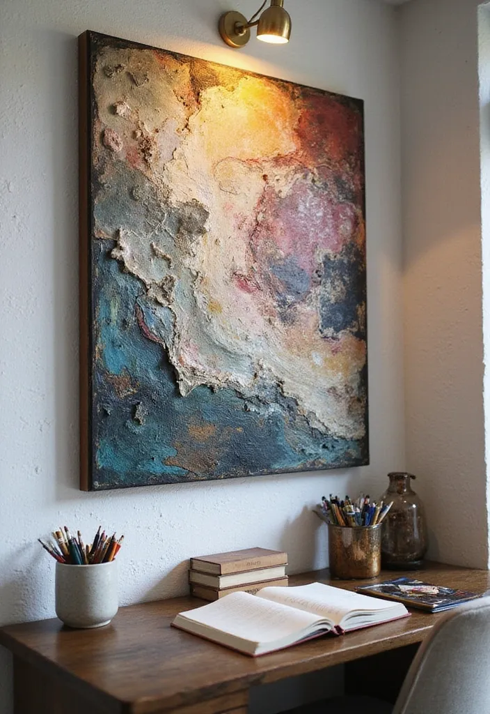 25 Stunning Professional Art Pieces That'll Transform Your Home Office into a Creative Oasis! - 7. Mixed Media Art: A Unique Dimension