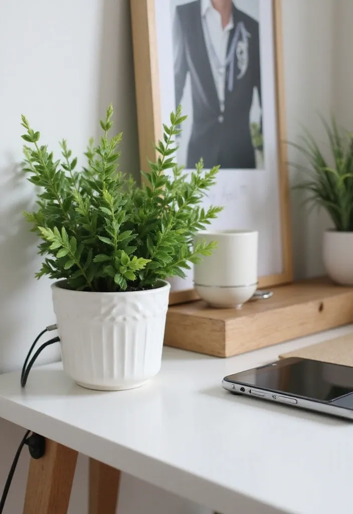 15 Genius Cable Concealment Hacks for a Tidy Workspace (Say Goodbye to Clutter!) - 10. Faux Plants with Cable Hiding