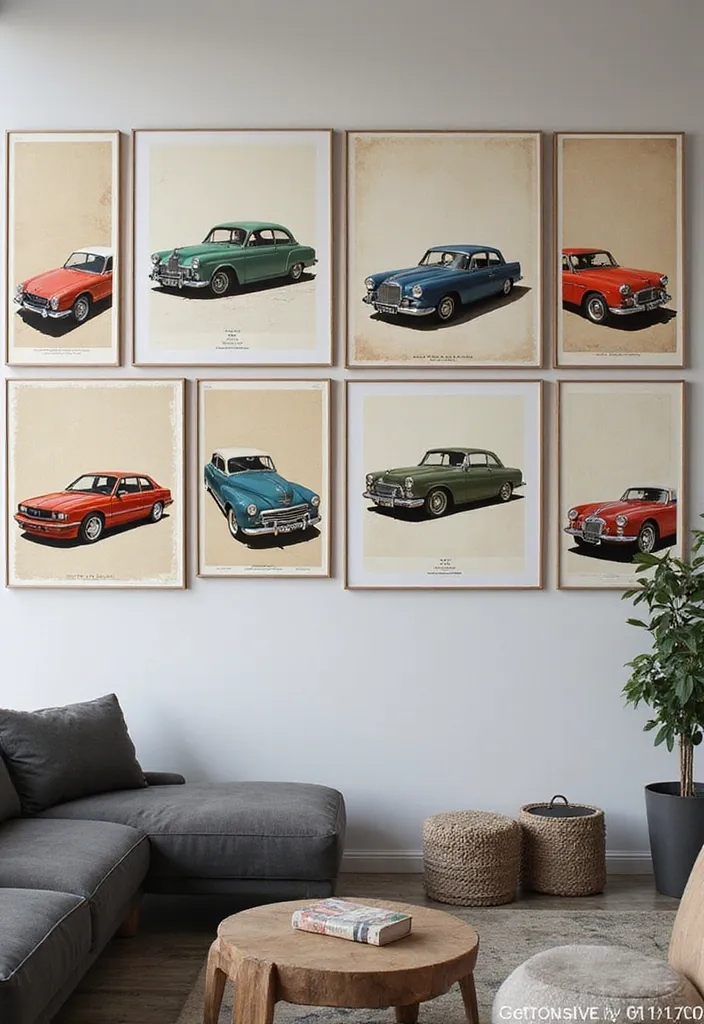 20 Epic Home Office Decorations for Car Fans That'll Rev Up Your Workspace! - 1. Vintage Car Posters