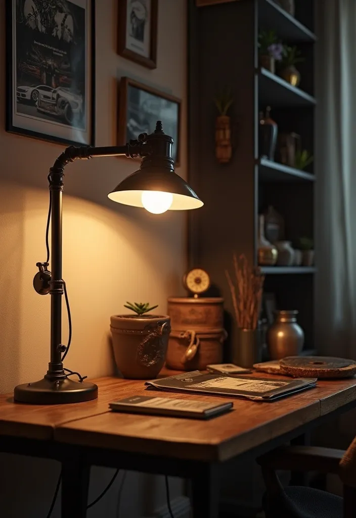 20 Epic Home Office Decorations for Car Fans That'll Rev Up Your Workspace! - 10. Garage-Inspired Lighting
