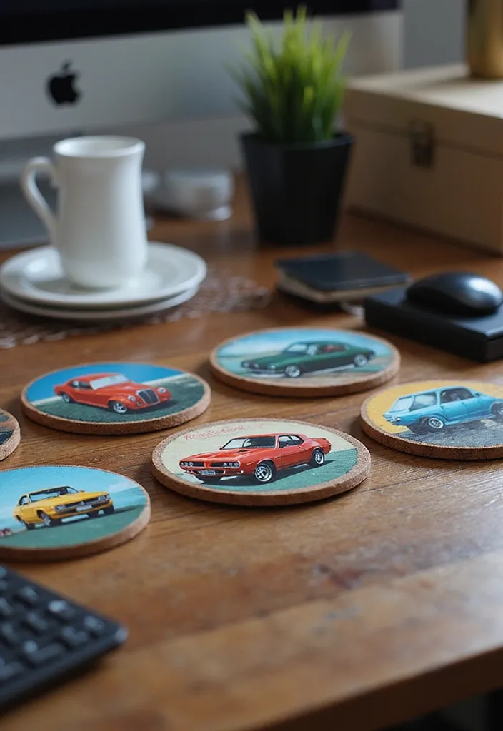20 Epic Home Office Decorations for Car Fans That'll Rev Up Your Workspace! - 12. Car-Themed Coasters