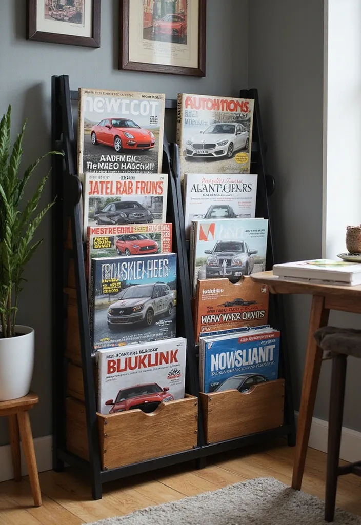 20 Epic Home Office Decorations for Car Fans That'll Rev Up Your Workspace! - 16. Automotive Magazine Rack