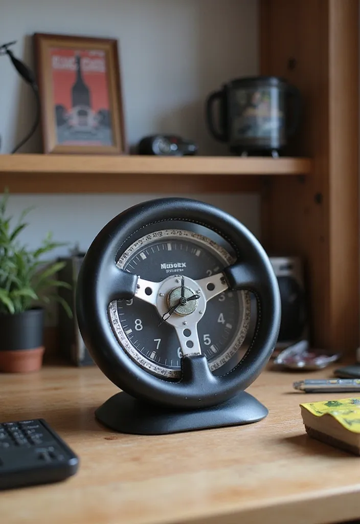 20 Epic Home Office Decorations for Car Fans That'll Rev Up Your Workspace! - 3. Steering Wheel Desk Clock