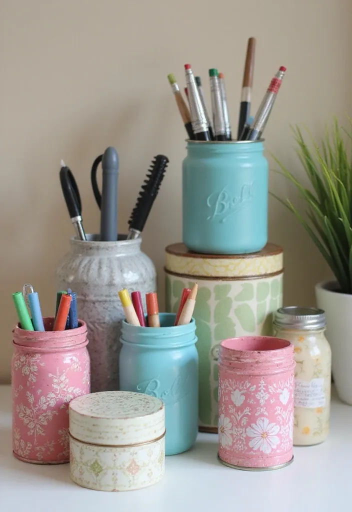 19 Functional Storage Designs for Small Office Accessories (Say Goodbye to Clutter!) - 10. Crafty Repurposed Containers
