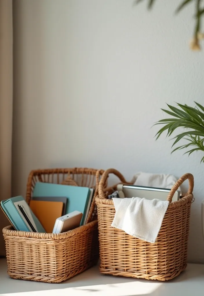 19 Functional Storage Designs for Small Office Accessories (Say Goodbye to Clutter!) - 12. Stylish Baskets for Small Accessories
