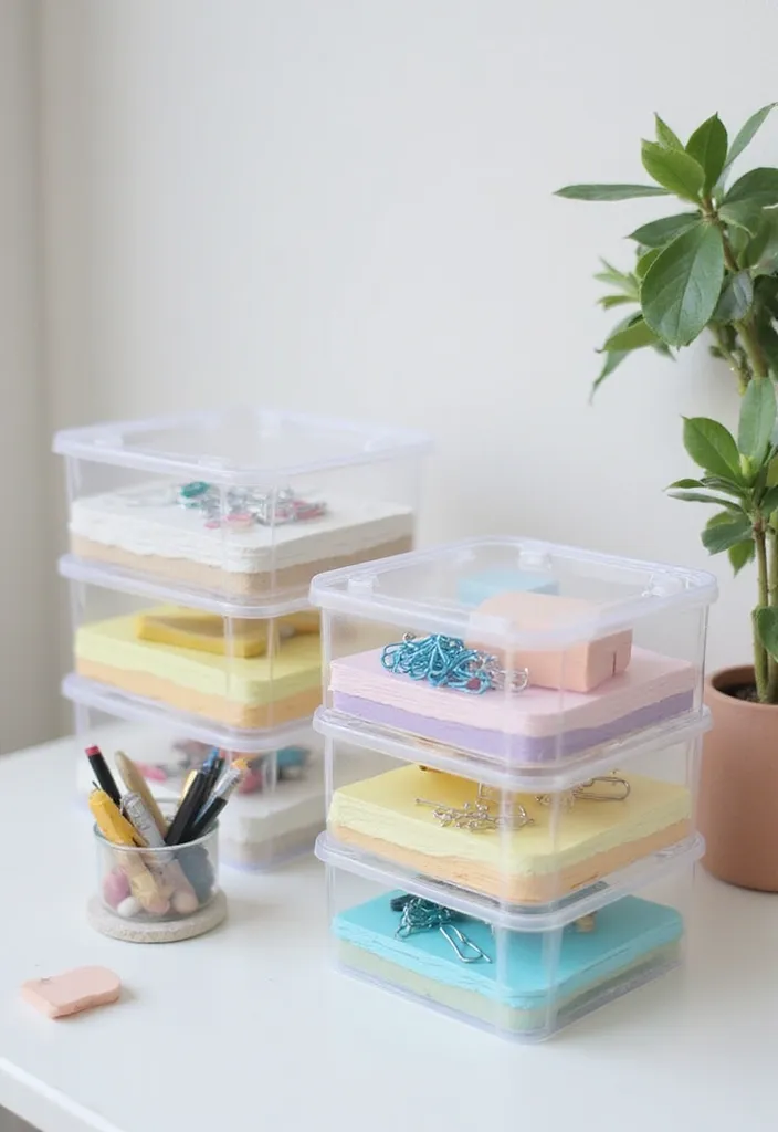 19 Functional Storage Designs for Small Office Accessories (Say Goodbye to Clutter!) - 15. Clear Storage Boxes