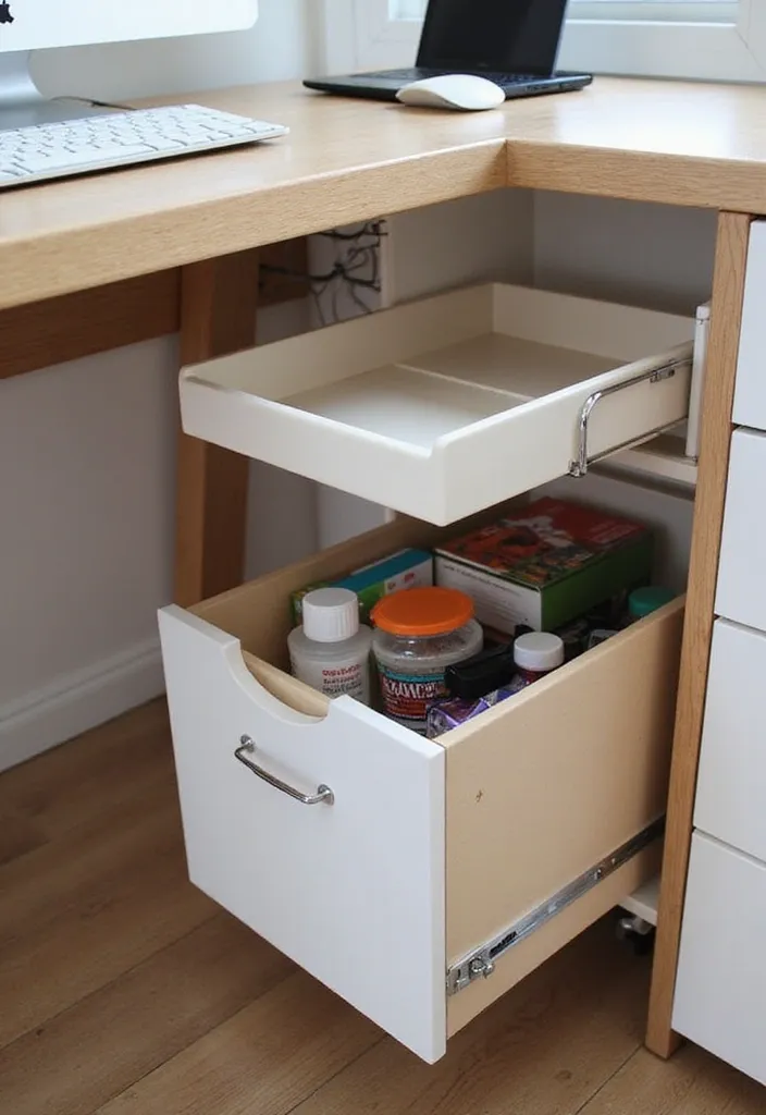 19 Functional Storage Designs for Small Office Accessories (Say Goodbye to Clutter!) - 9. Under-Desk Storage Solutions